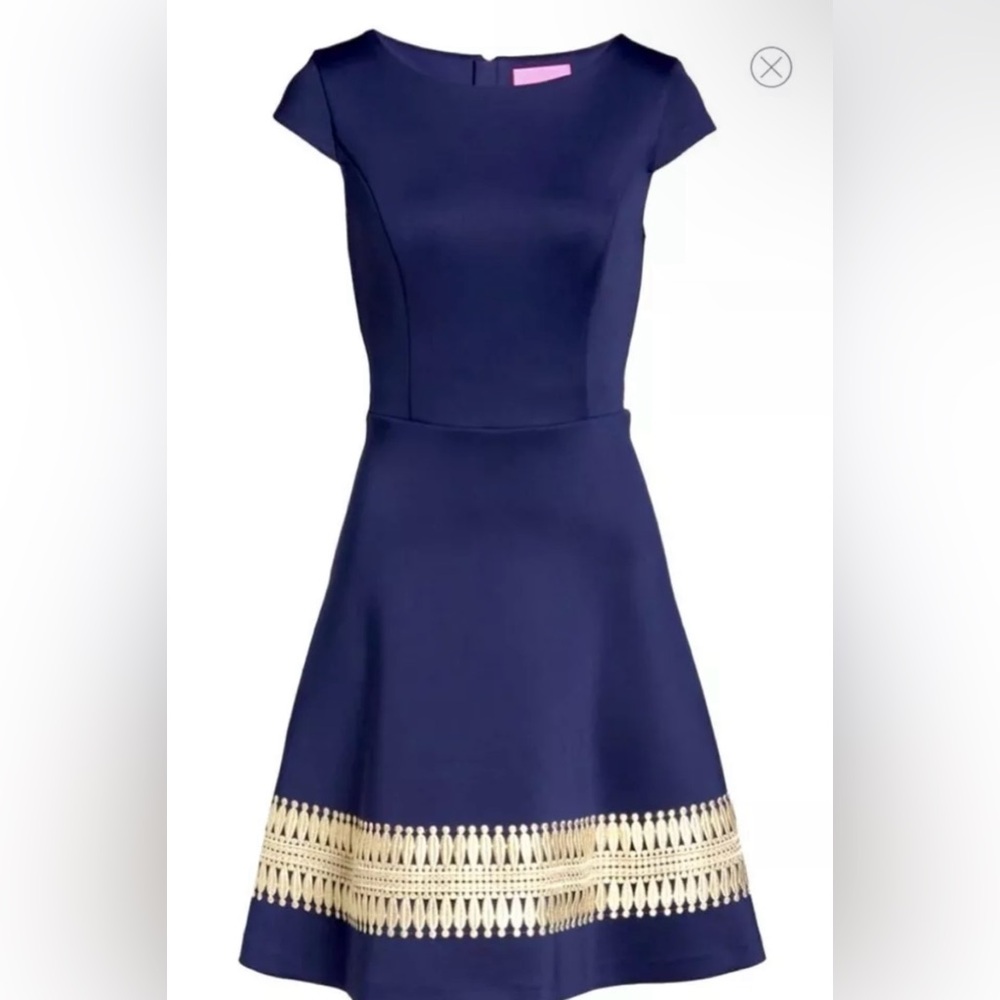 Lilly Pulitzer | NWT Klara -Navy W/Gold Embroidery Fit & Flare Scuba Ponte Dress